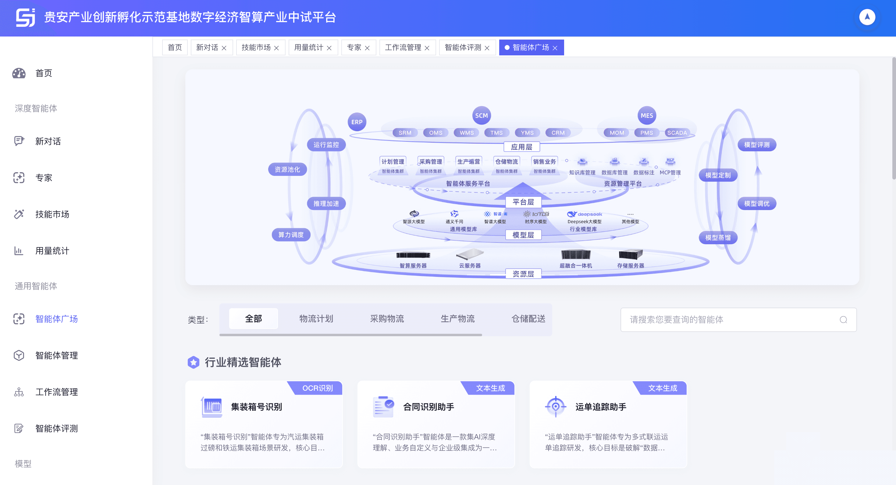 AI 应用服务平台智能体广场真实界面
